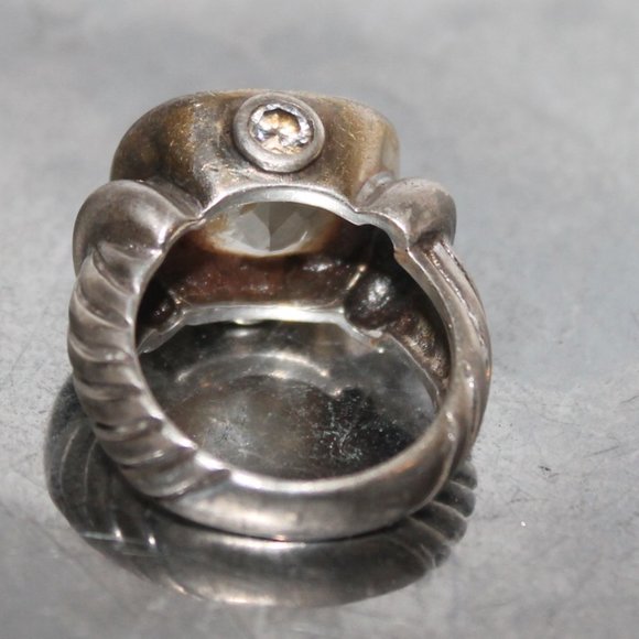 2 Tone 925 Sterling Silver Noblesse Cable Band Ring w Stones - Picture 7 of 15